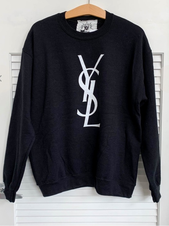 Yo! Mama Sweaters - Yo! Mama Black Crewneck Sweater with YSL White Logo